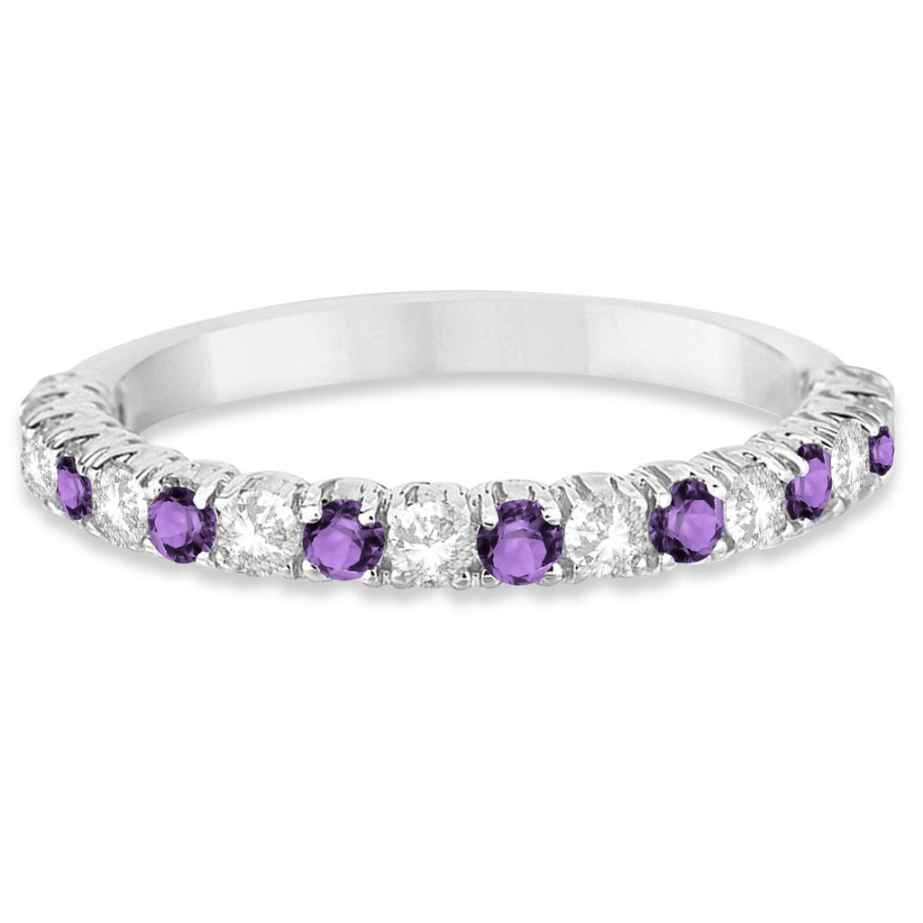 Amethyst & Diamond Wedding Band Anniversary Ring in 14k White Gold (0.75ct)