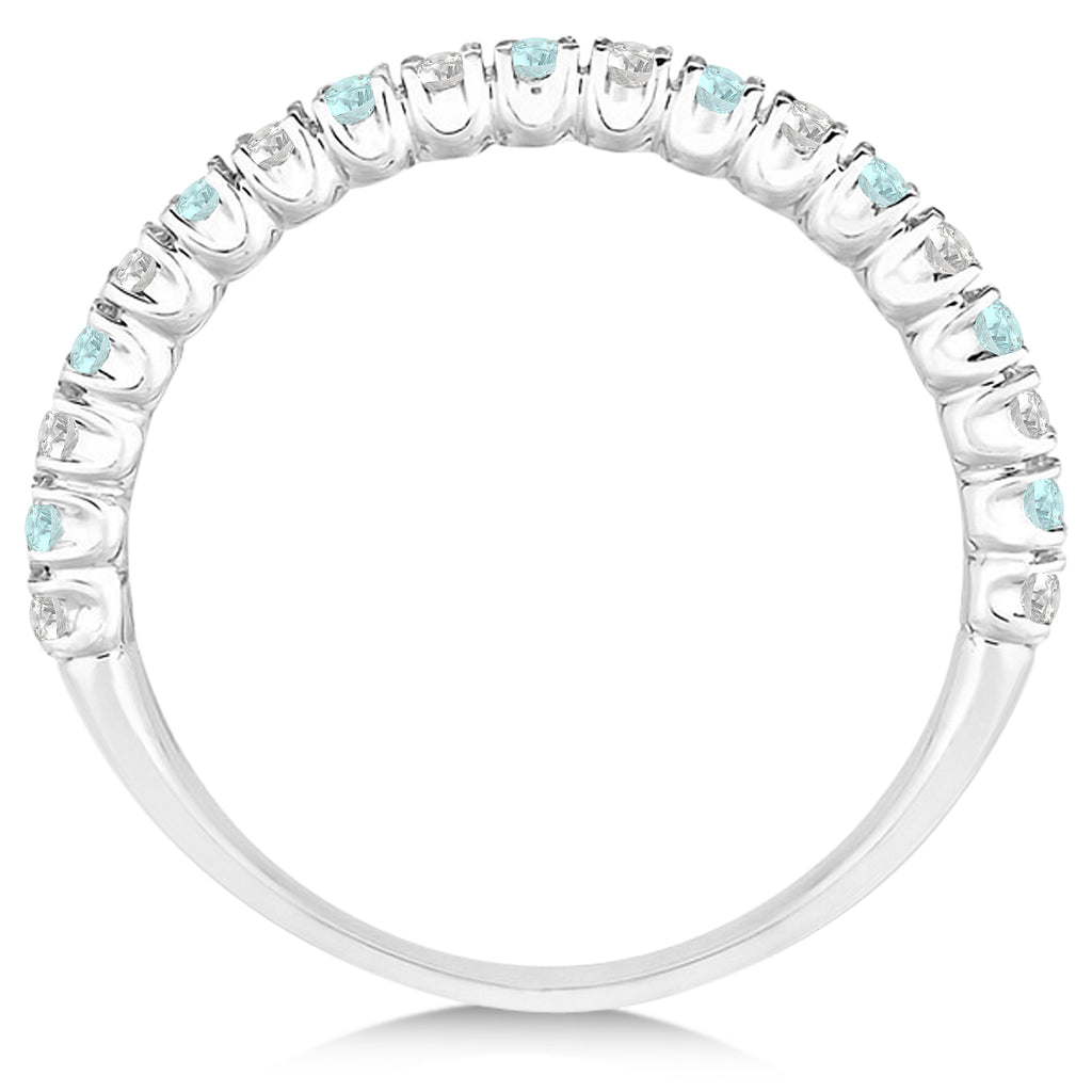 Aquamarine & Diamond Wedding Band Anniversary Ring in 14k White Gold (0.50ct)