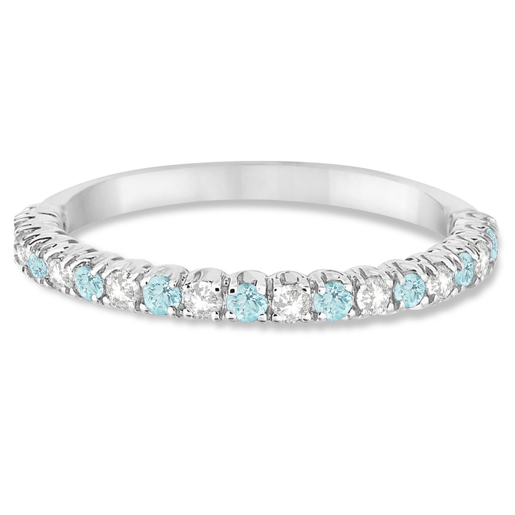 Aquamarine & Diamond Wedding Band Anniversary Ring in 14k White Gold (0.50ct)
