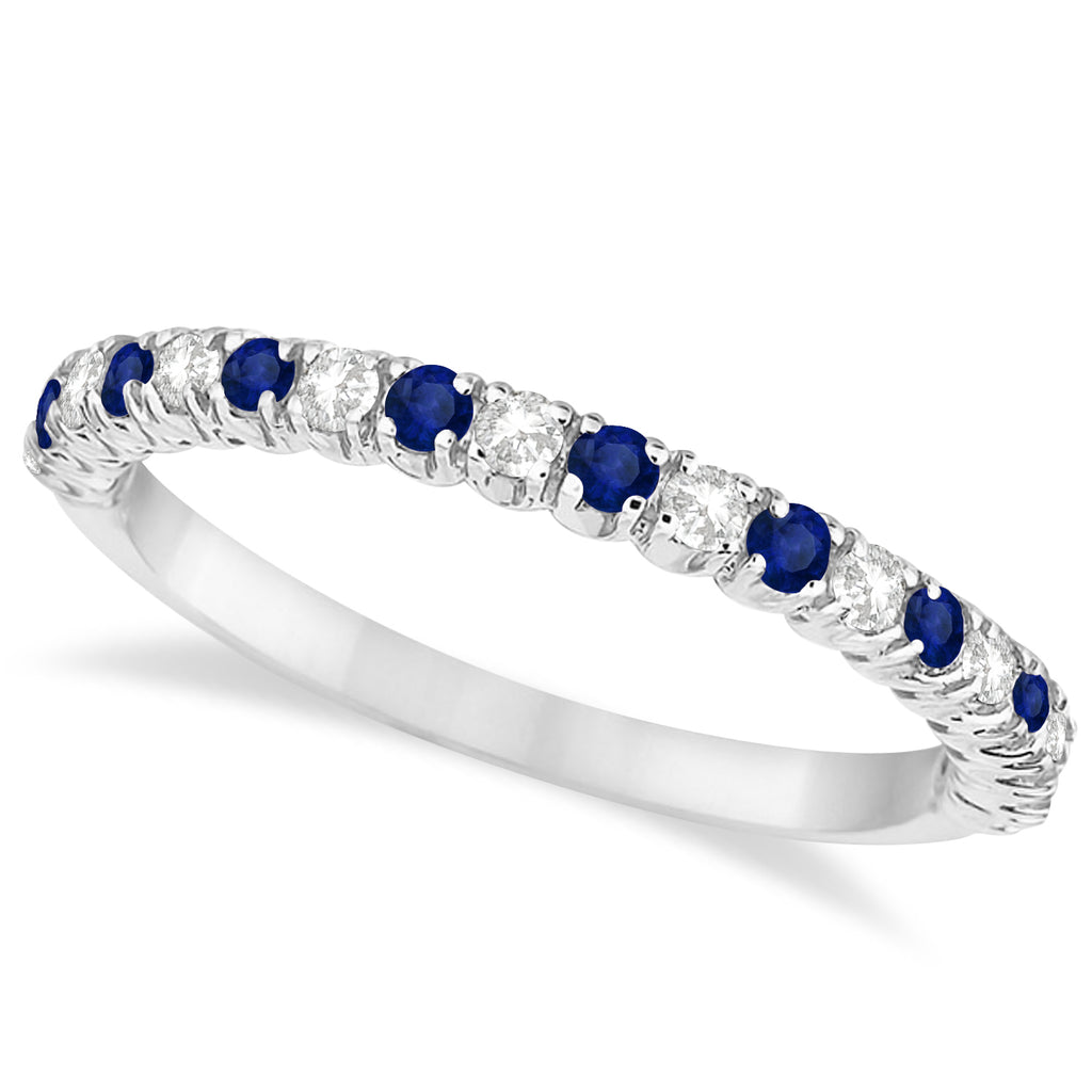 Blue Sapphire & Diamond Wedding Band Anniversary Ring in 14k White Gold (0.50ct)