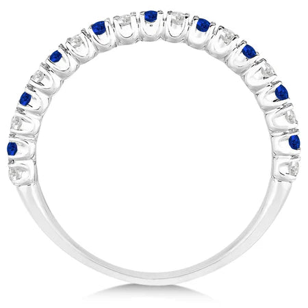 Lab Blue Sapphire & Lab Diamond Wedding Band Anniversary Ring in 14k White Gold (0.50ct)