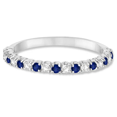 Lab Blue Sapphire & Lab Diamond Wedding Band Anniversary Ring in 14k White Gold (0.50ct)