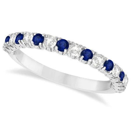Lab Blue Sapphire & Lab Diamond Wedding Band Anniversary Ring in 14k White Gold (0.75ct)