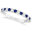 Lab Blue Sapphire & Lab Diamond Wedding Band Anniversary Ring in 14k White Gold (0.75ct)