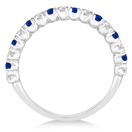 Lab Blue Sapphire & Lab Diamond Wedding Band Anniversary Ring in 14k White Gold (0.75ct)