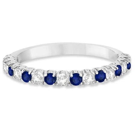Lab Blue Sapphire & Lab Diamond Wedding Band Anniversary Ring in 14k White Gold (0.75ct)