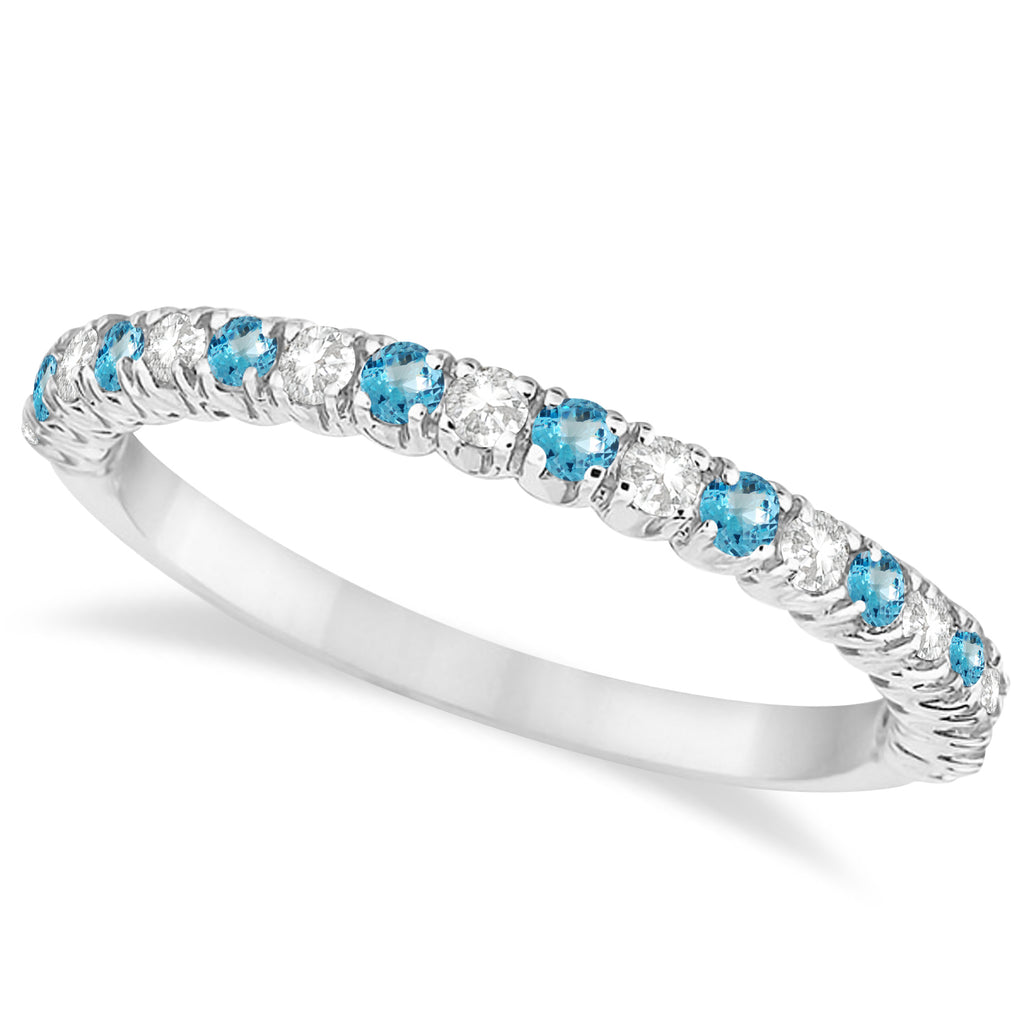 Blue Topaz & Diamond Wedding Band Anniversary Ring in 14k White Gold (0.50ct)