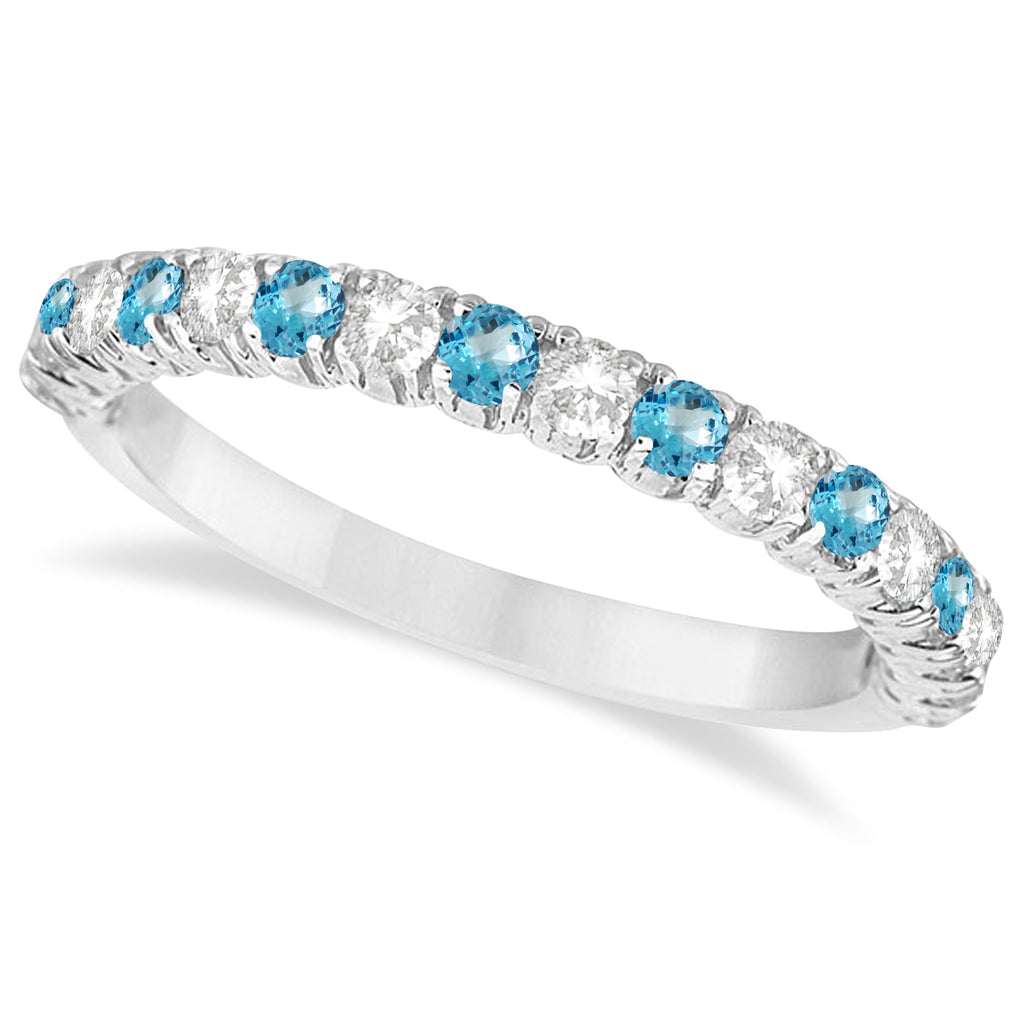 Blue Topaz & Diamond Wedding Band Anniversary Ring in 14k White Gold (0.75ct)