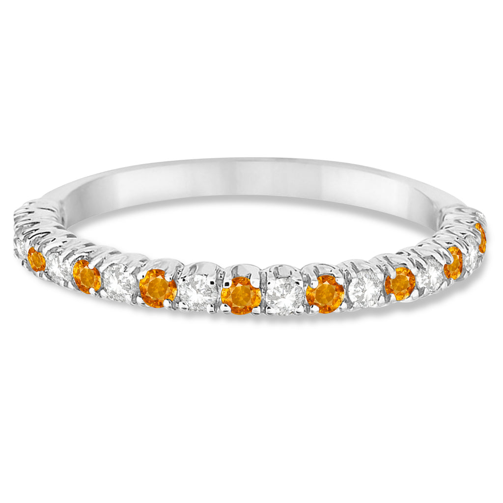 Citrine & Diamond Wedding Band Anniversary Ring in 14k White Gold (0.50ct)