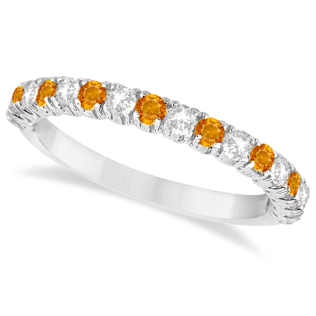 Citrine & Diamond Wedding Band Anniversary Ring in 14k White Gold (0.75ct)
