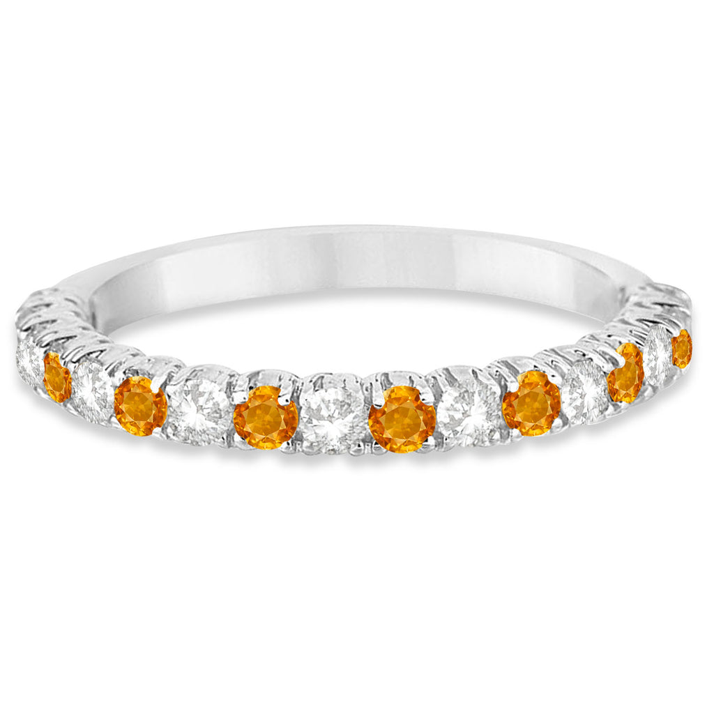 Citrine & Diamond Wedding Band Anniversary Ring in 14k White Gold (0.75ct)