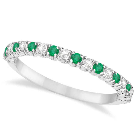 Lab Emerald & Lab Diamond Wedding Band Anniversary Ring in 14k White Gold (0.50ct)