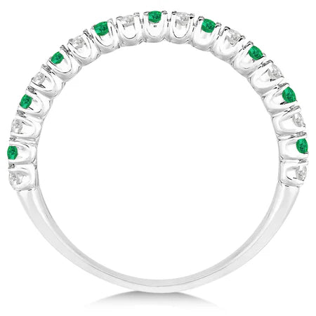 Lab Emerald & Lab Diamond Wedding Band Anniversary Ring in 14k White Gold (0.50ct)