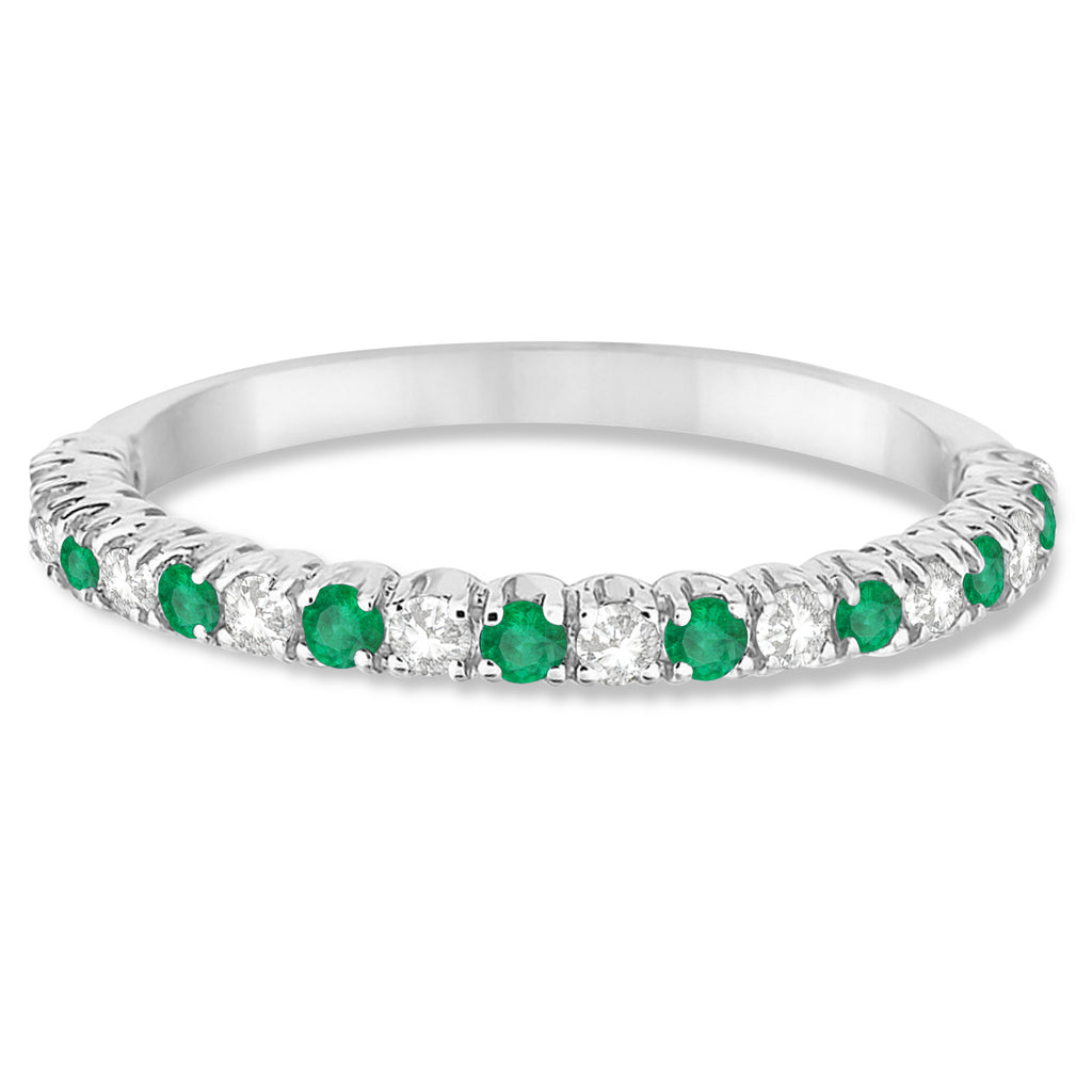 Emerald & Diamond Wedding Band Anniversary Ring in 14k White Gold (0.50ct)