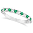 Lab Emerald & Lab Diamond Wedding Band Anniversary Ring in 14k White Gold (0.75ct)
