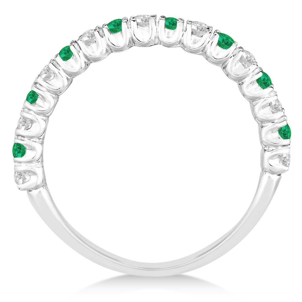 Emerald & Diamond Wedding Band Anniversary Ring in 14k White Gold (0.75ct)