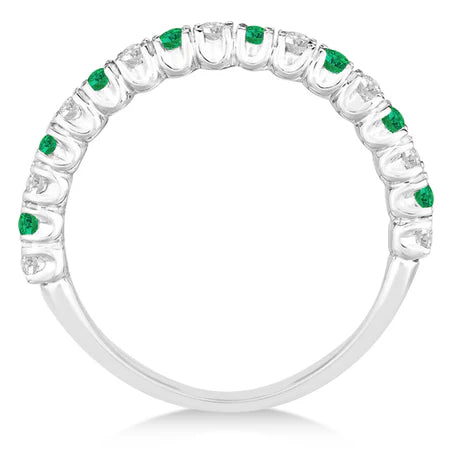 Lab Emerald & Lab Diamond Wedding Band Anniversary Ring in 14k White Gold (0.75ct)
