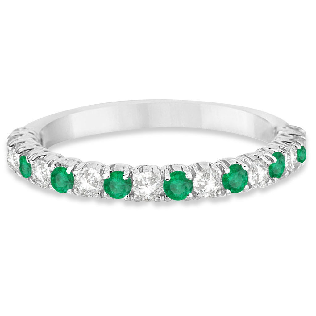 Emerald & Diamond Wedding Band Anniversary Ring in 14k White Gold (0.75ct)