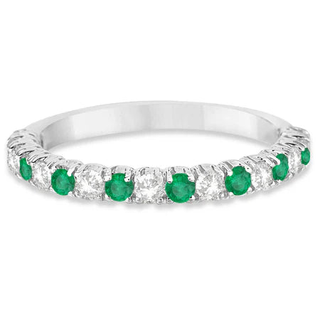Lab Emerald & Lab Diamond Wedding Band Anniversary Ring in 14k White Gold (0.75ct)