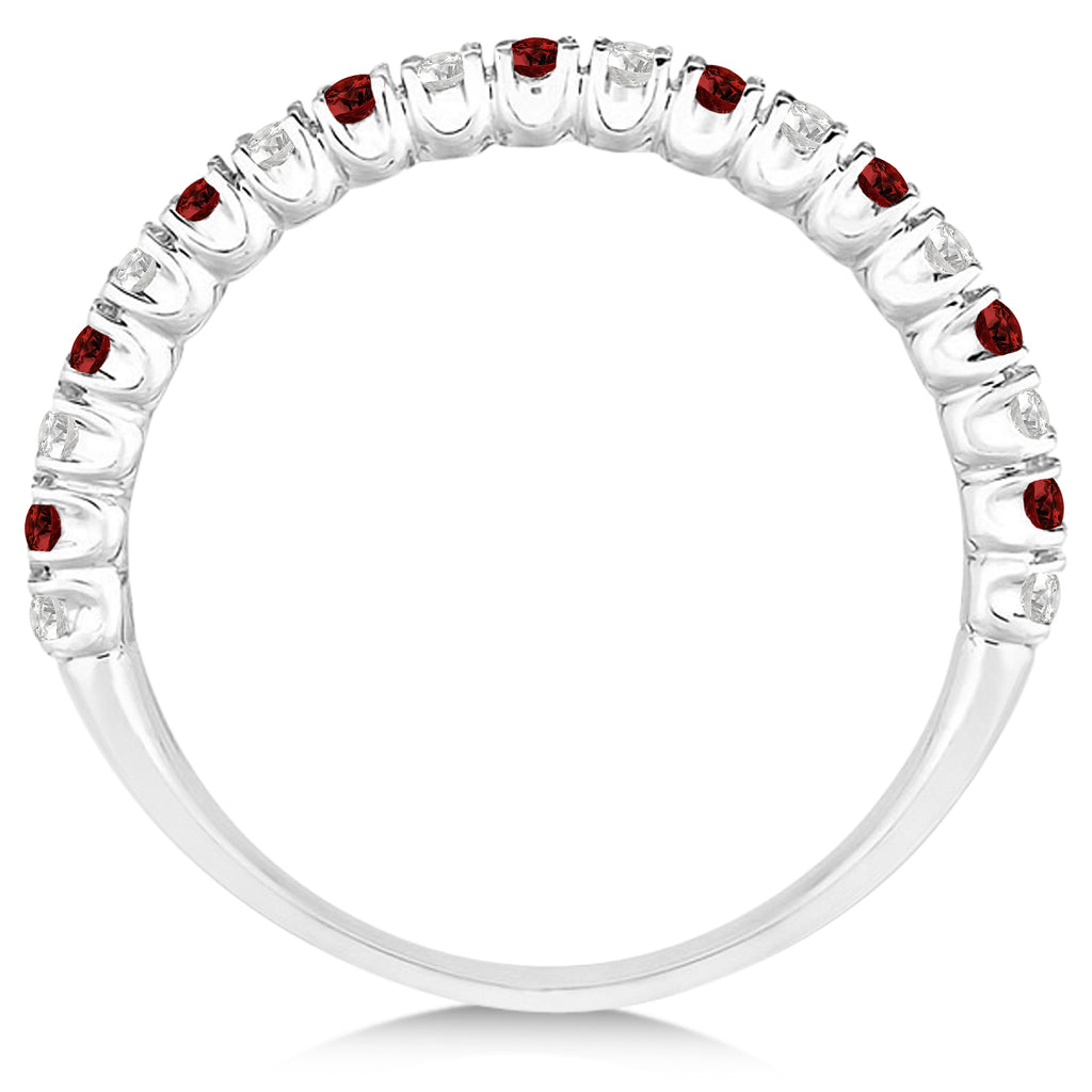 Garnet & Diamond Wedding Band Anniversary Ring in 14k White Gold (0.50ct)