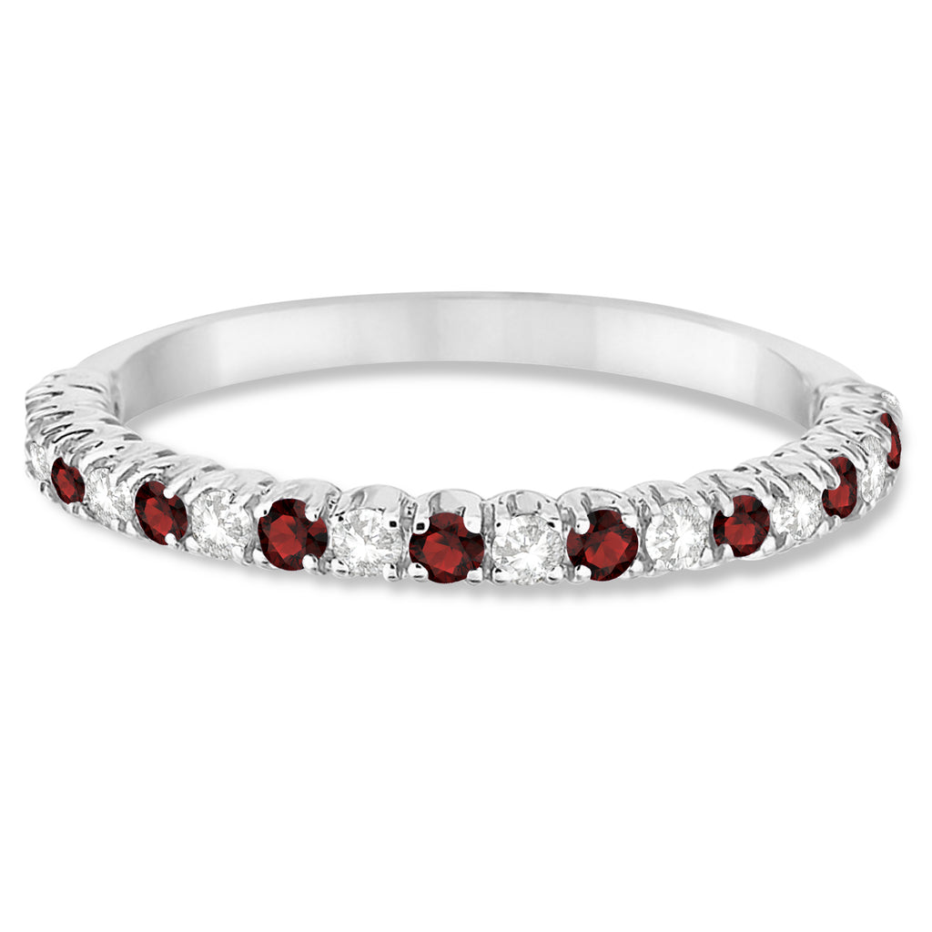 Garnet & Diamond Wedding Band Anniversary Ring in 14k White Gold (0.50ct)
