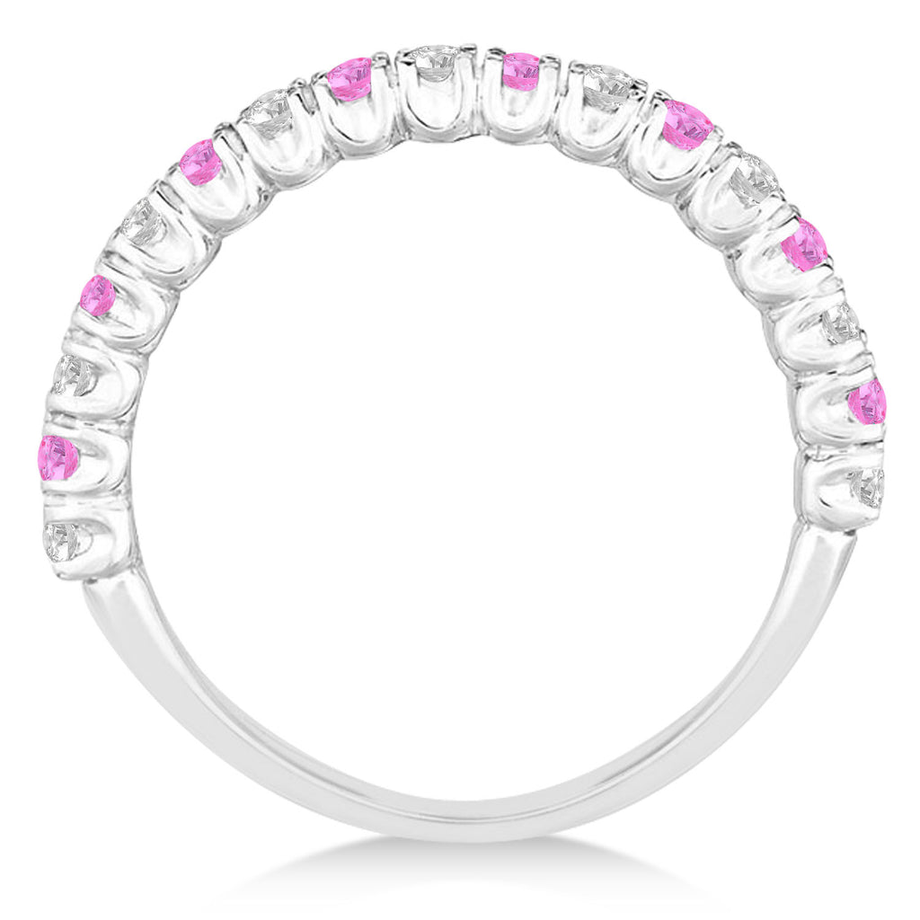 Pink Sapphire & Diamond Wedding Band Anniversary Ring in 14k White Gold (0.75ct)