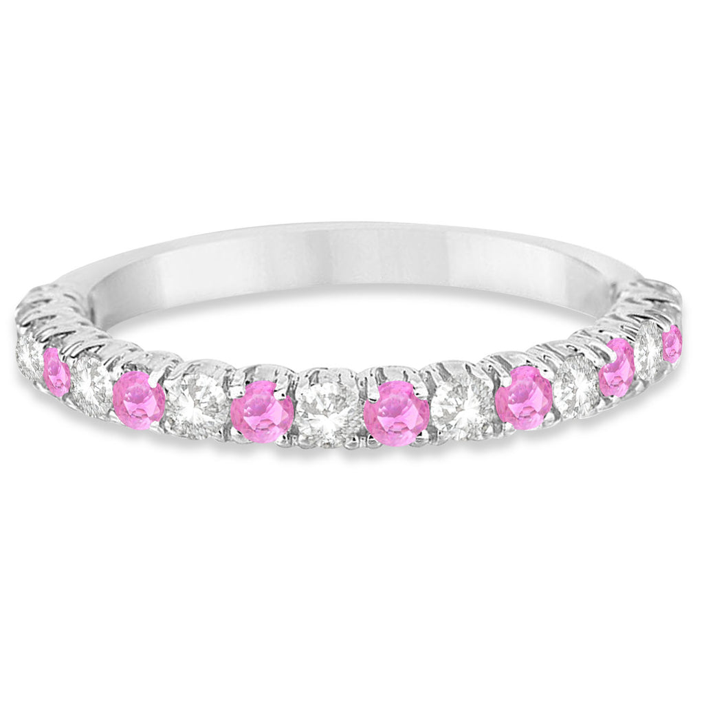 Pink Sapphire & Diamond Wedding Band Anniversary Ring in 14k White Gold (0.75ct)