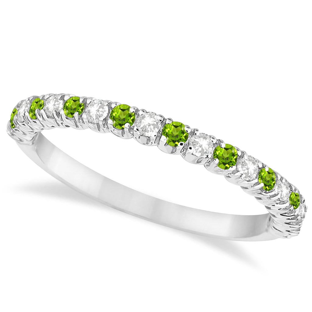 Peridot & Diamond Wedding Band Anniversary Ring in 14k White Gold (0.50ct)