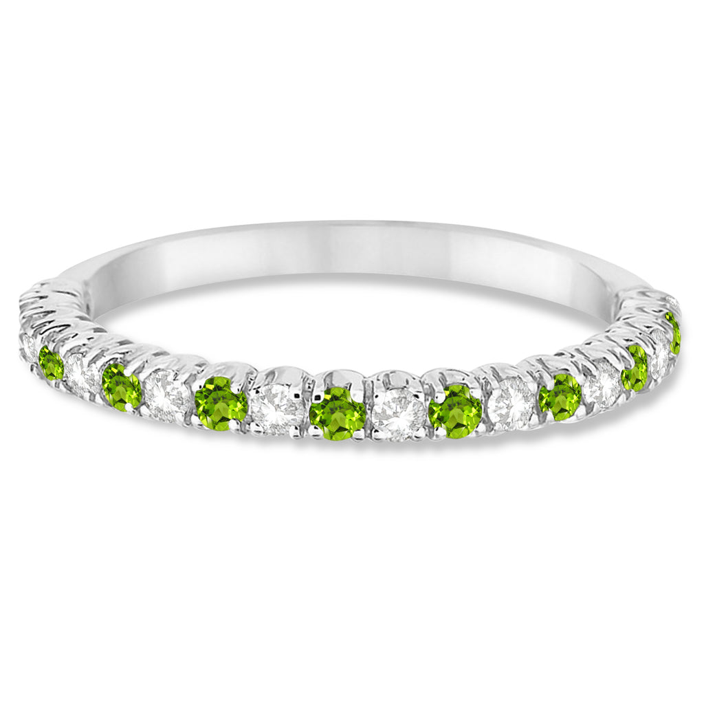 Peridot & Diamond Wedding Band Anniversary Ring in 14k White Gold (0.50ct)