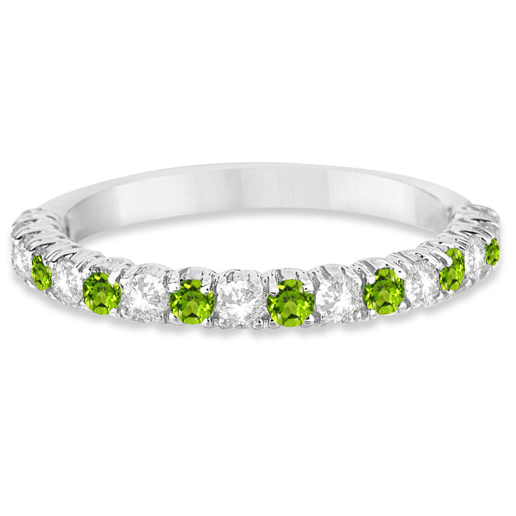Peridot & Diamond Wedding Band Anniversary Ring in 14k White Gold (0.75ct)