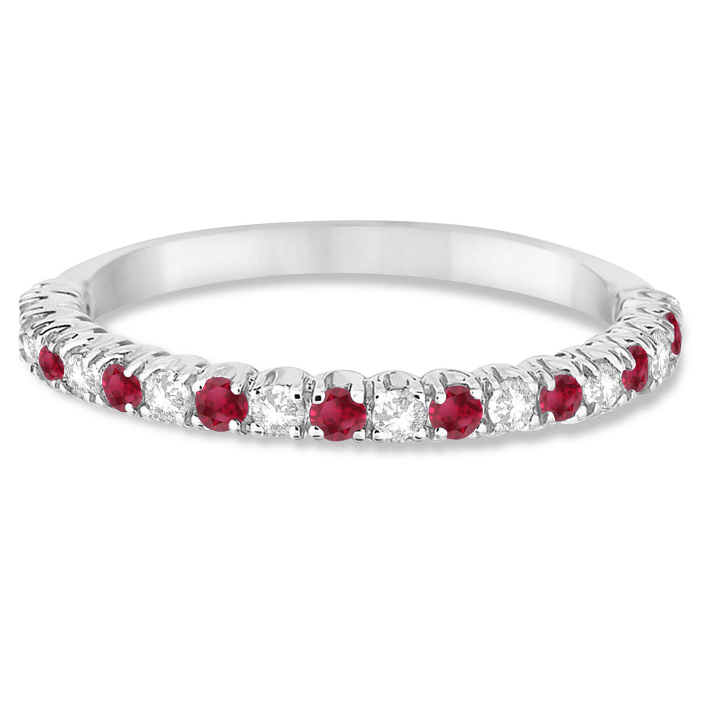 Ruby & Diamond Wedding Band Anniversary Ring in 14k White Gold (0.50ct)