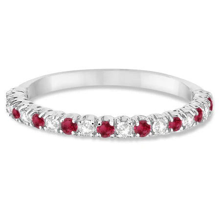 Lab Ruby & Lab Diamond Wedding Band Anniversary Ring in 14k White Gold (0.50ct)