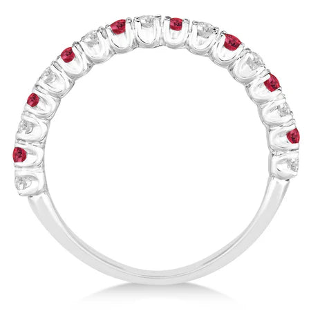 Lab Ruby & Lab Diamond Wedding Band Anniversary Ring in 14k White Gold (0.75ct)