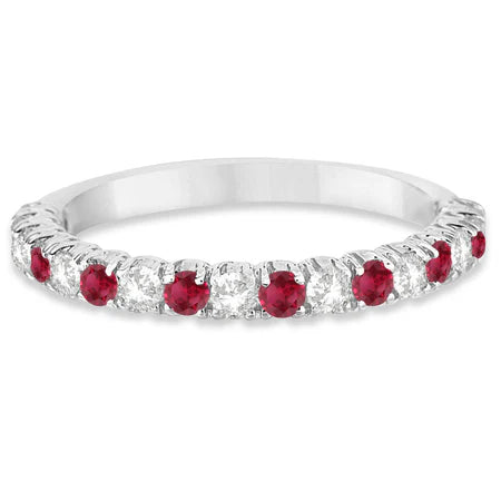 Lab Ruby & Lab Diamond Wedding Band Anniversary Ring in 14k White Gold (0.75ct)