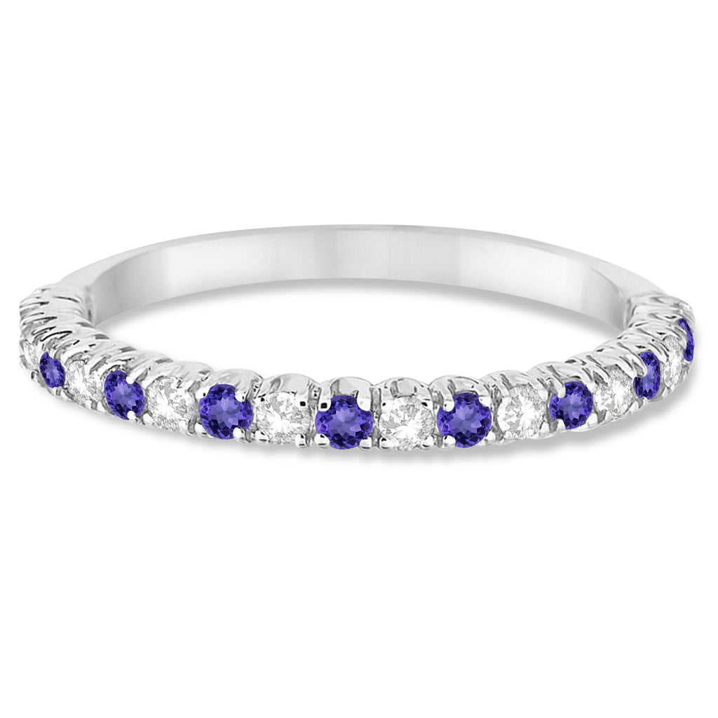 Tanzanite & Diamond Wedding Band Anniversary Ring in 14k White Gold (0.50ct)