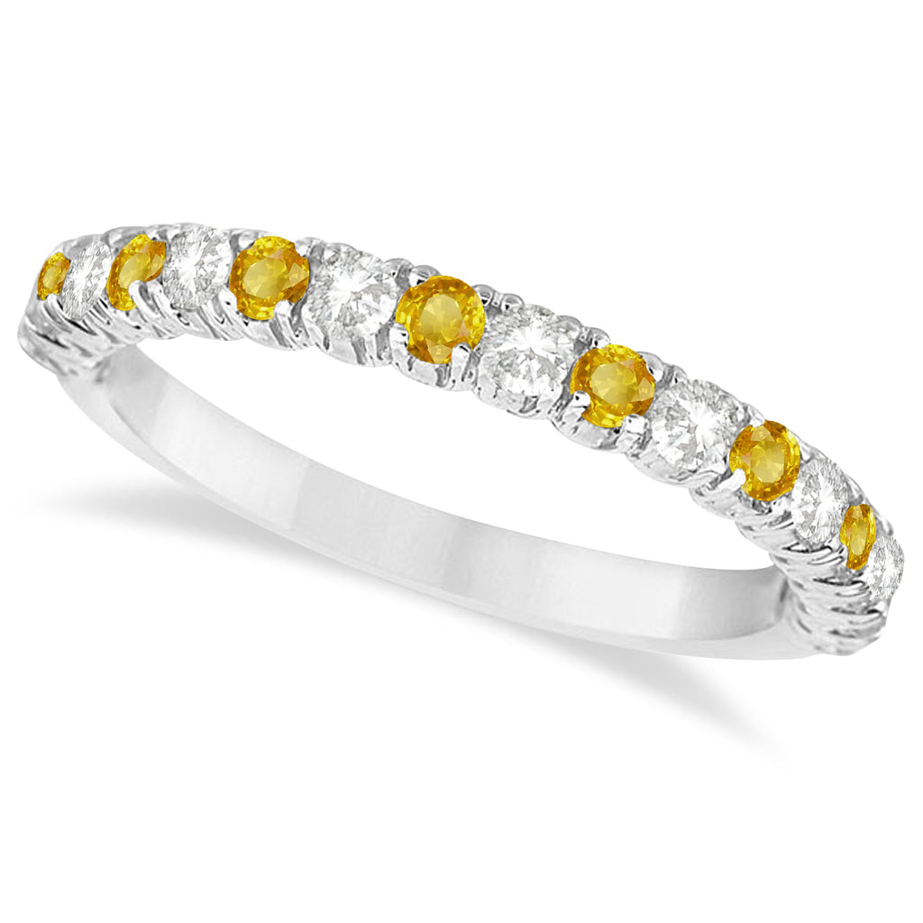 Yellow & White Diamond Wedding Band Anniversary Ring in 14k White Gold (0.75ct)