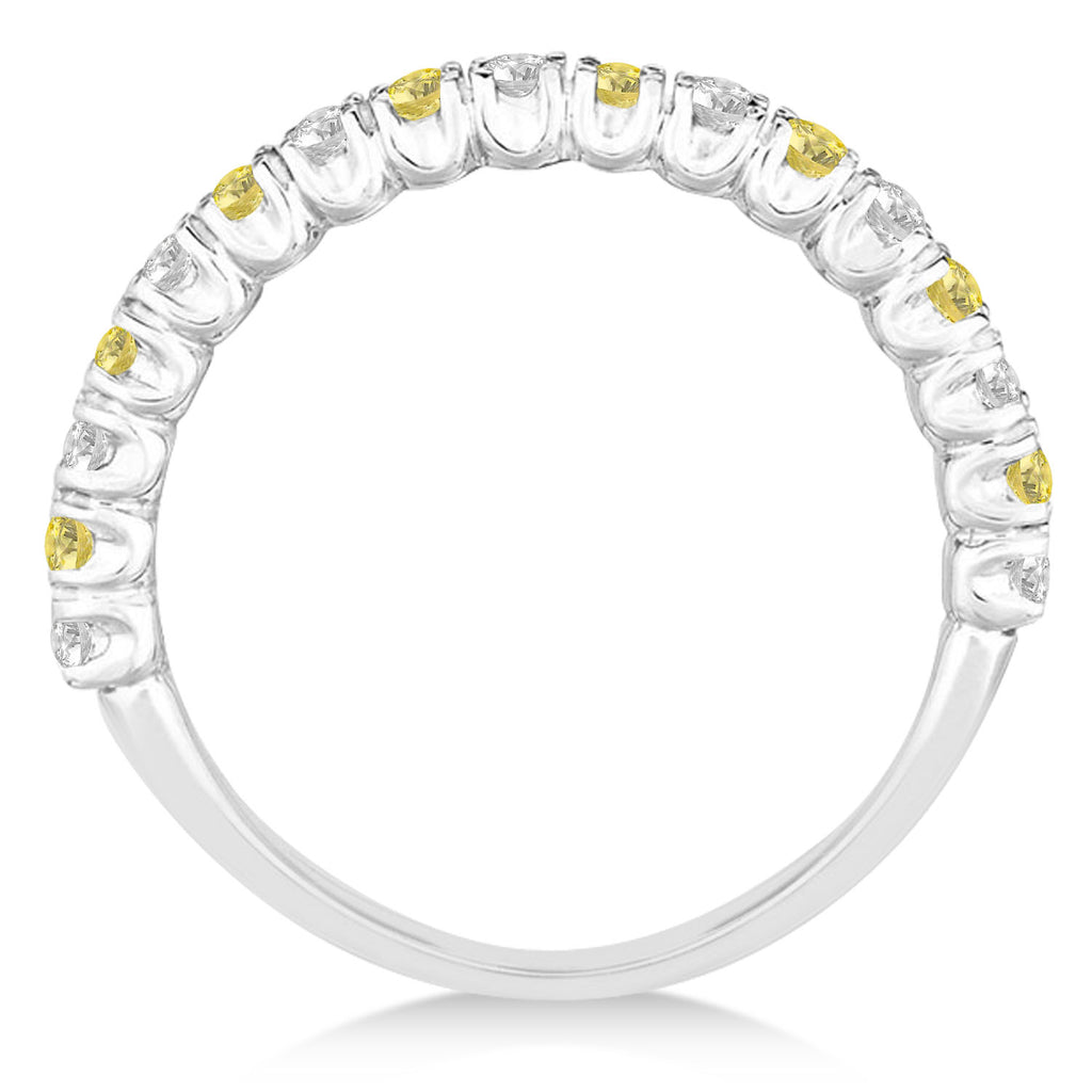 Yellow & White Diamond Wedding Band Anniversary Ring in 14k White Gold (0.75ct)