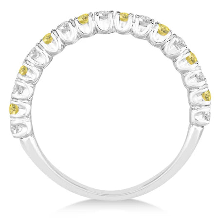 Yellow & Lab White Diamond Wedding Band Anniversary Ring in 14k White Gold (0.75ct)