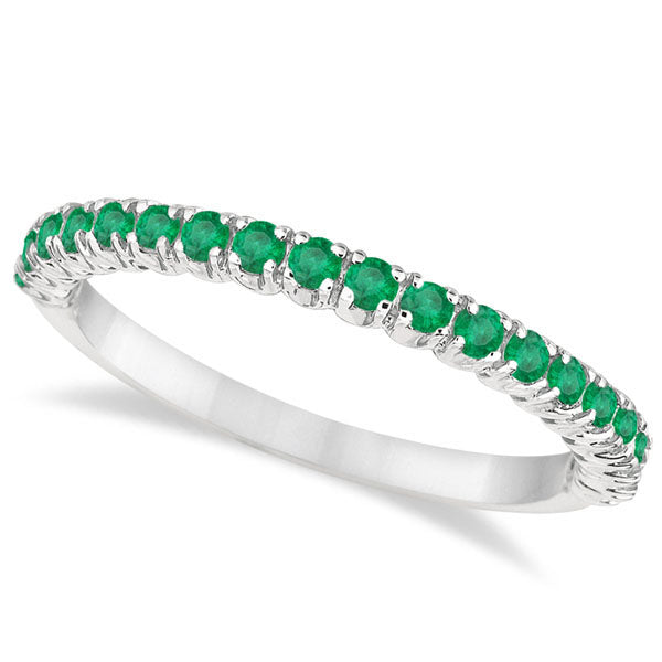 Half-Eternity Pave-set Thin Emerald Stacking Ring 14k White Gold (0.65ct)