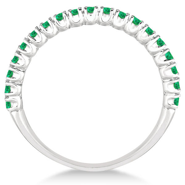 Half-Eternity Pave-set Thin Emerald Stacking Ring 14k White Gold (0.65ct)