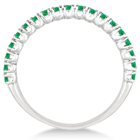 Half-Eternity Pave-set Thin Lab Emerald Stacking Ring 14k White Gold (0.65ct)