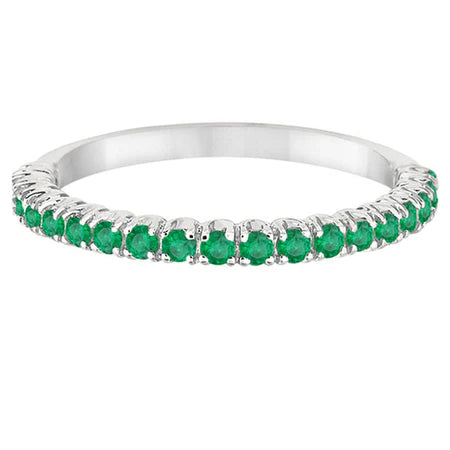 Half-Eternity Pave-set Thin Lab Emerald Stacking Ring 14k White Gold (0.65ct)