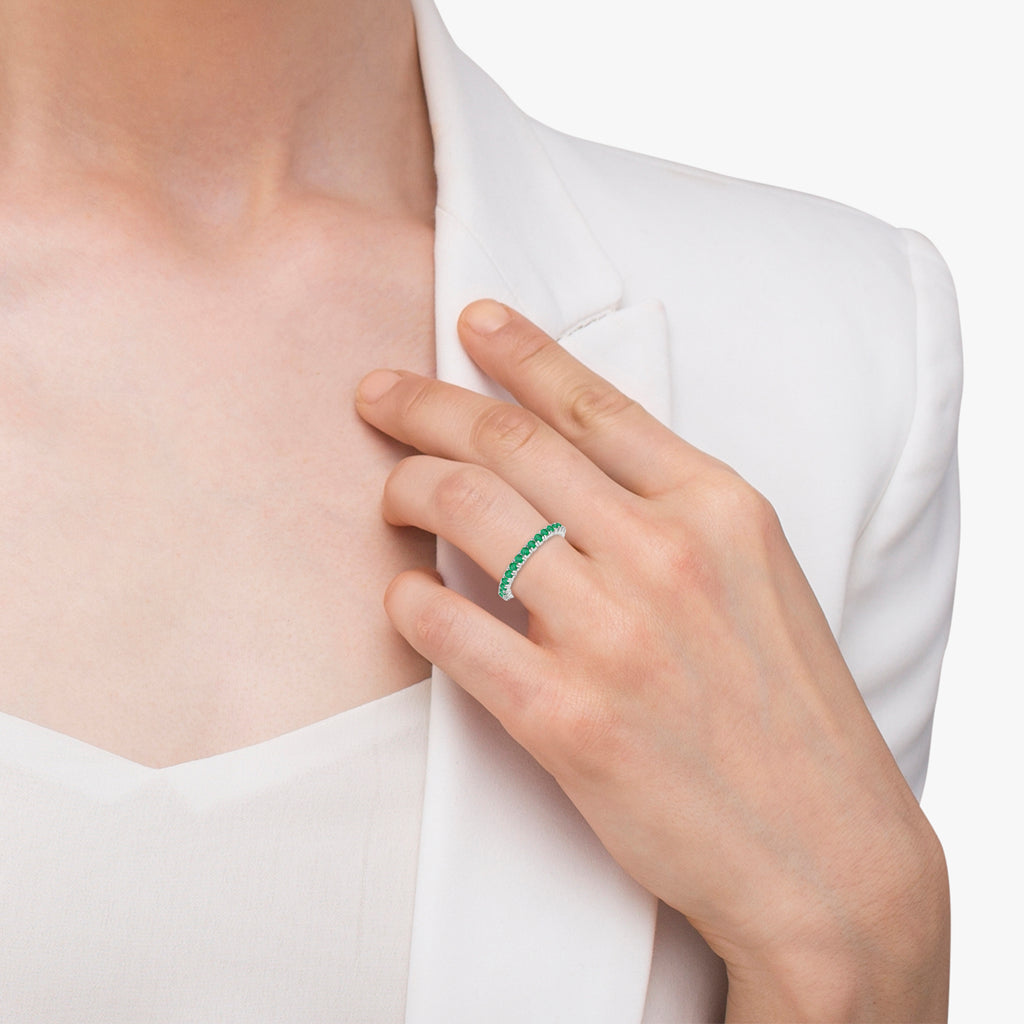 Half-Eternity Pave-set Emerald Stacking Ring 14k White Gold (0.95ct)