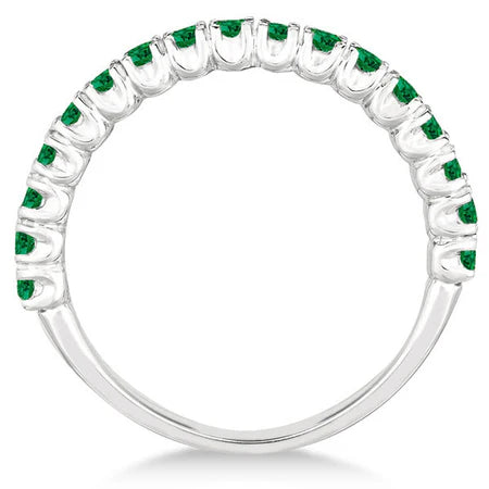 Half-Eternity Pave-set Lab Emerald Stacking Ring 14k White Gold (0.95ct)