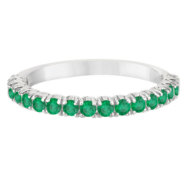Half-Eternity Pave-set Emerald Stacking Ring 14k White Gold (0.95ct)
