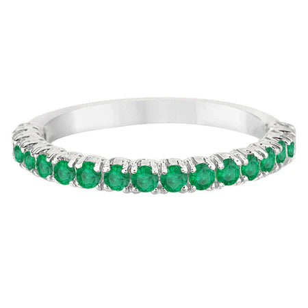 Half-Eternity Pave-set Lab Emerald Stacking Ring 14k White Gold (0.95ct)