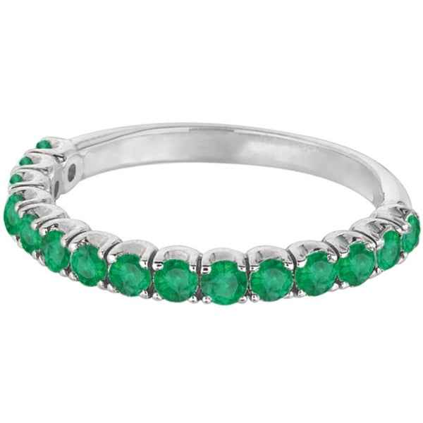 Emerald Semi-Eternity Ring Anniversary Band 14k White Gold (1.09ct)