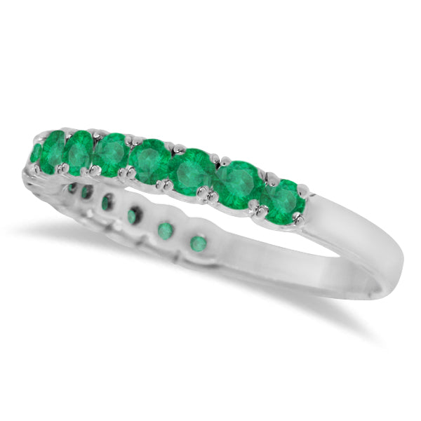 Emerald Semi-Eternity Ring Anniversary Band 14k White Gold (1.09ct)