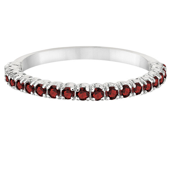 Half-Eternity Pave-Set Thin Garnet Stacking Ring 14k White Gold (0.65ct)