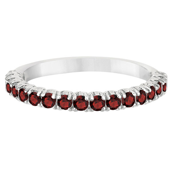 Half-Eternity Pave-Set Garnet Stacking Ring 14k White Gold (0.95ct)